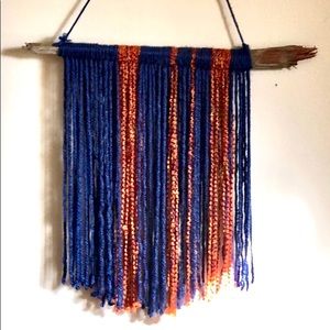 Handmade yarn and cedar decorative wall hanging